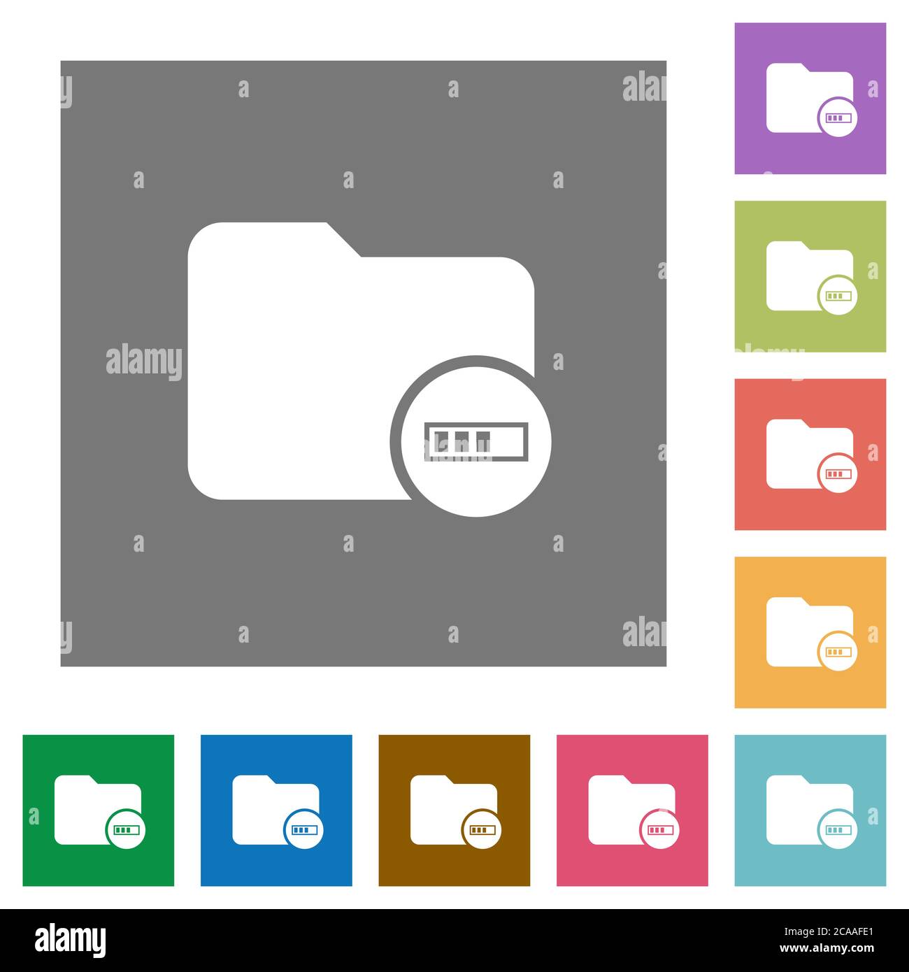 Directory processing flat icons on simple color square backgrounds Stock Vector