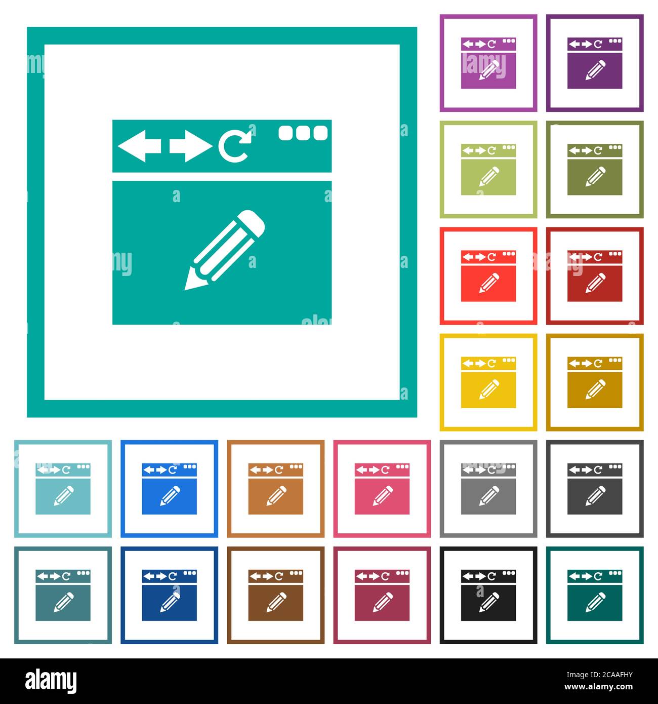 Browser edit flat color icons with quadrant frames on white background Stock Vector