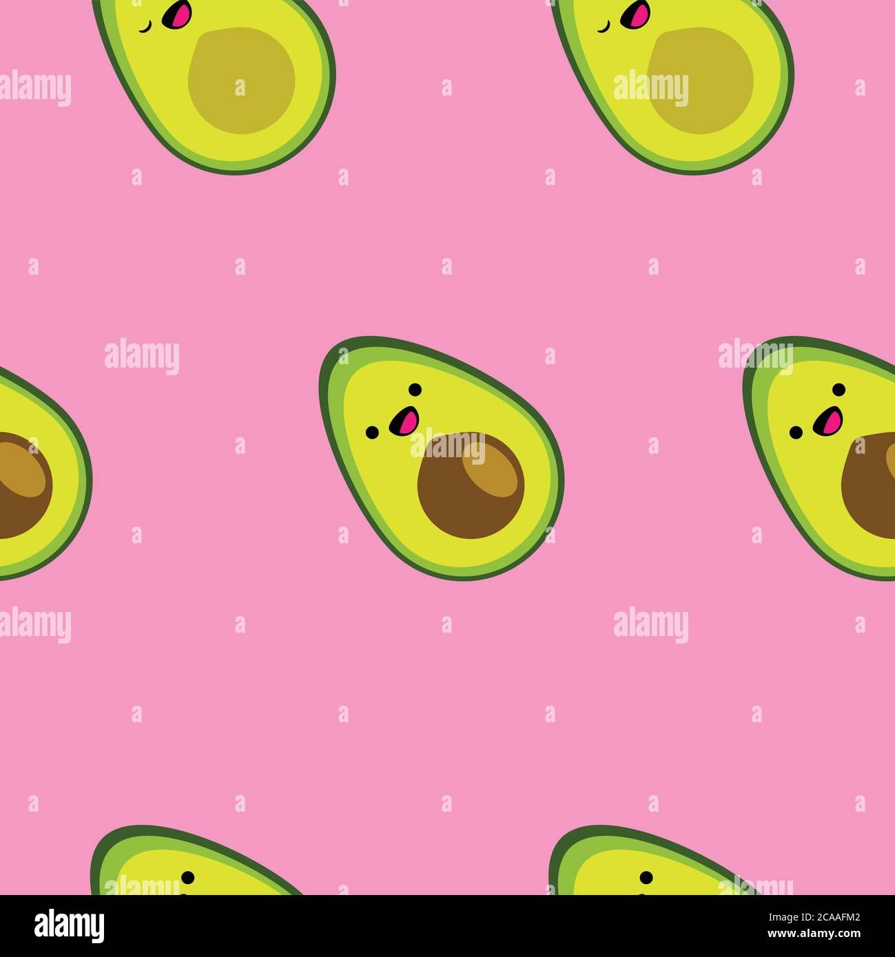 Seamless pattern with cute cartoon smiling avocado on pink background ...