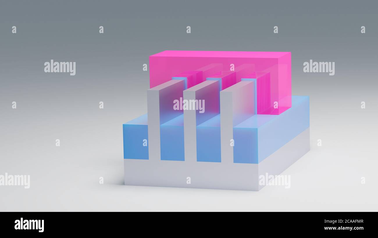 FINFET Trigate (Multigate) transistor 3D render model. Fin FET Tri gate ...