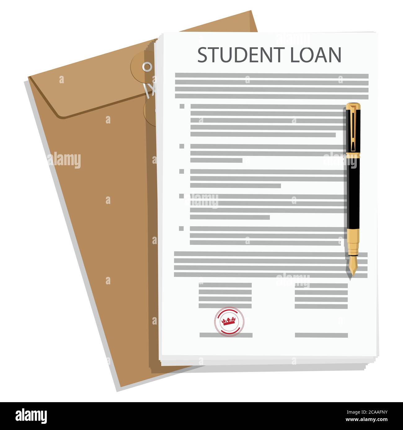 Student loan application form and fountain pen isolated on white