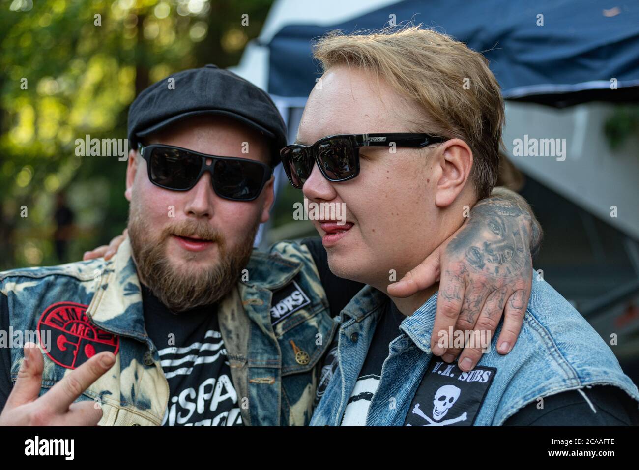 Young men at Jokelan Närkästysjuhlat festival in Tuusula, Finland Stock Photo