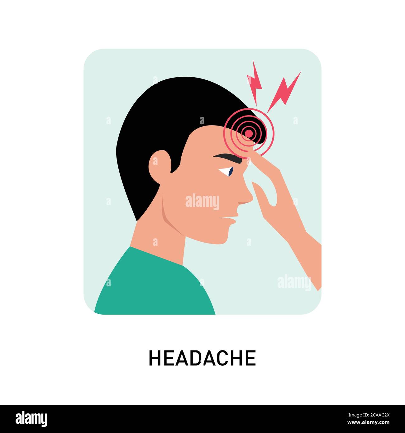 Headache, frustration, anger. Flat design vector illustration. Health And Pain. Stressed Exhausted man Having Strong Tension Headache. Migraine Stock Vector