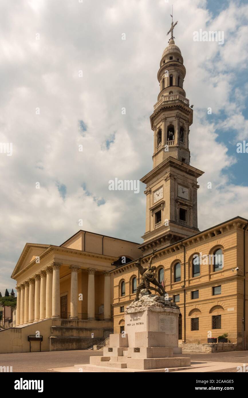 Monteforte d'Alpone, Italy - June 17th, 2018: The city center  with the town-hall and the magmificent church Santa Maria Maggiore make an impressive v Stock Photo