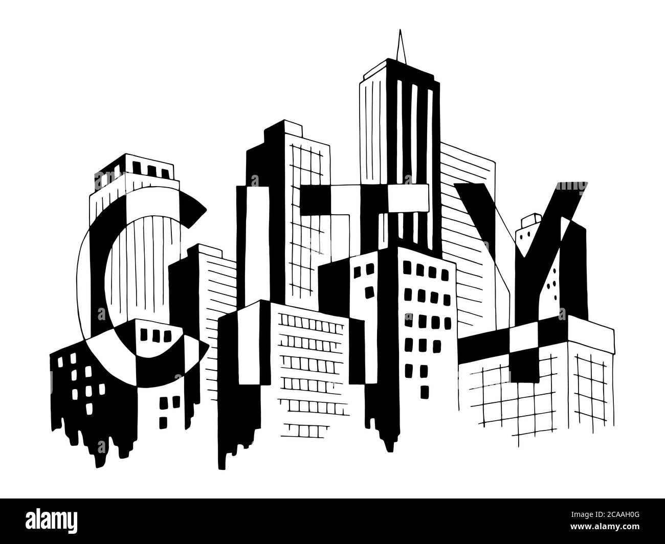 City word graphic black white cityscape skyline sketch illustration vector Stock Vector