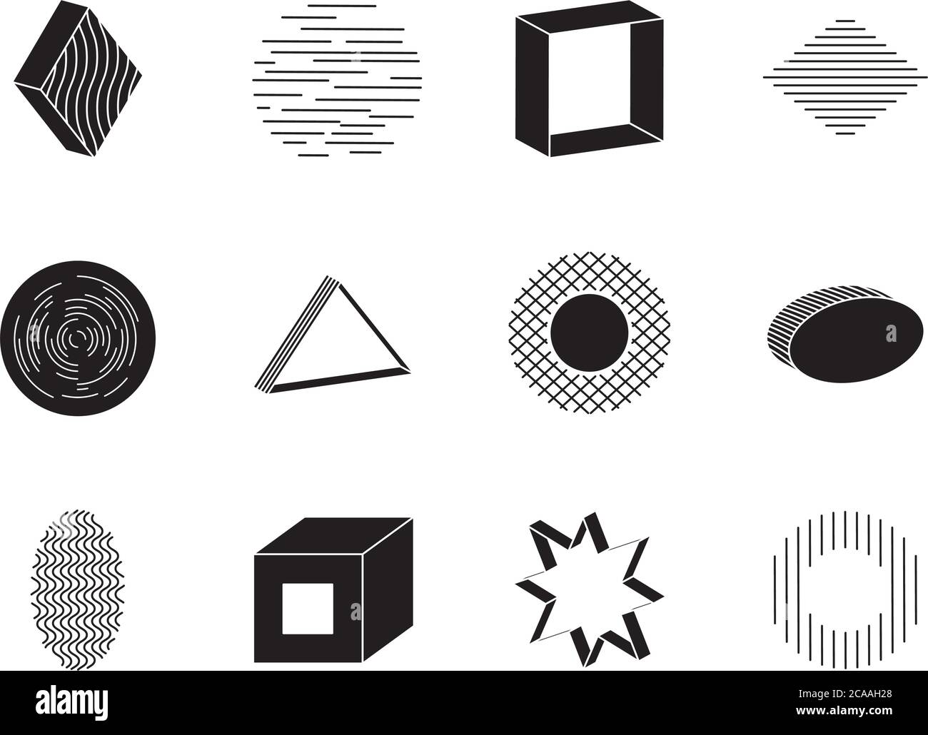 icon set of star and geometric shapes over white background, silhouette ...