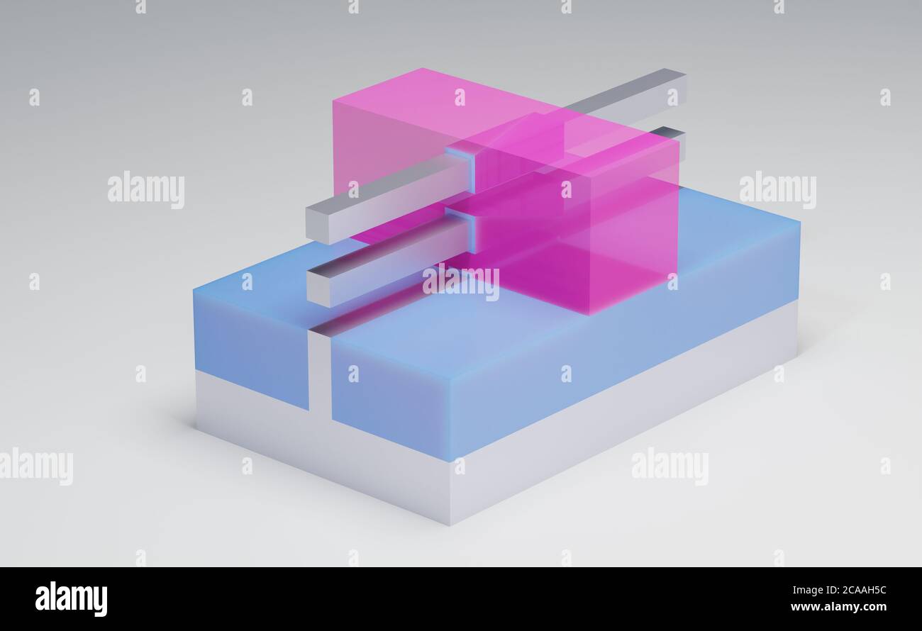 GAAFET (GAA FET, nano wire, nanowire) transistor 3D render model. This