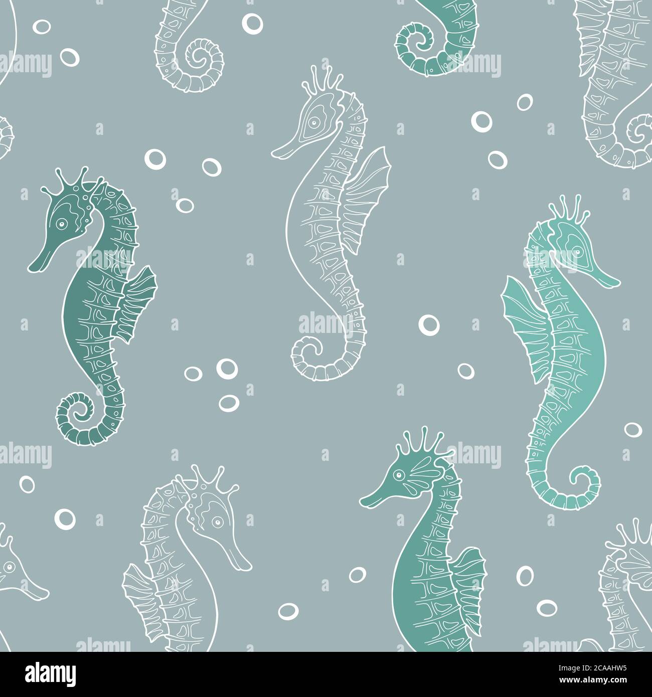 Sea horse animal color seamless pattern sketch background illustration vector Stock Vector