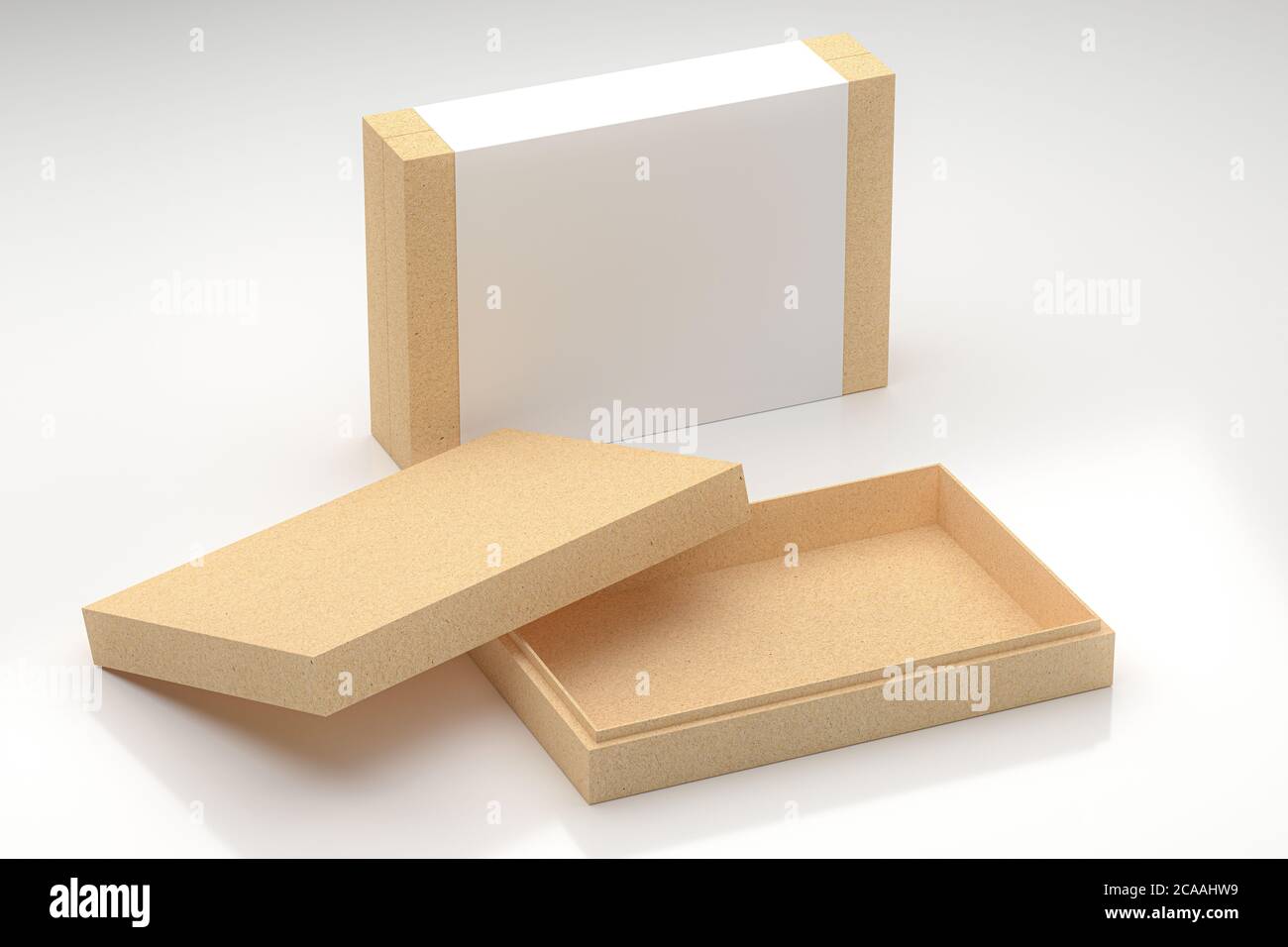 Download Two Craft Cardboard Paper Gift Box Mockup Open And Closed With White Paper Cover Isolated On White Stock Photo Alamy