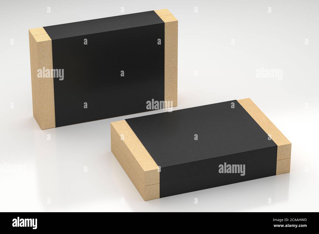 Download Two Craft Cardboard Paper Gift Box Mockup With Black Paper Cover Isolated On White Stock Photo Alamy
