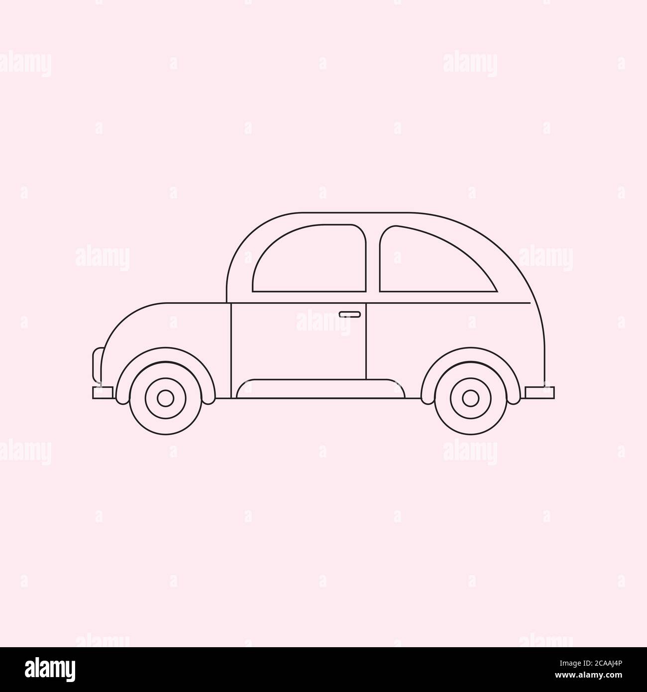 Simple Outline car. minimalist design. retro red car vector, old style car on the white background. Stock Vector