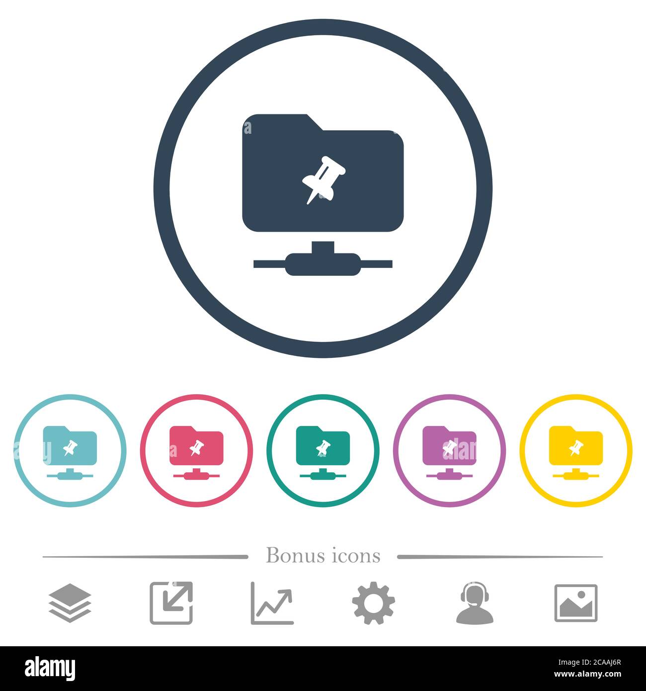 FTP pin flat color icons in round outlines. 6 bonus icons included ...