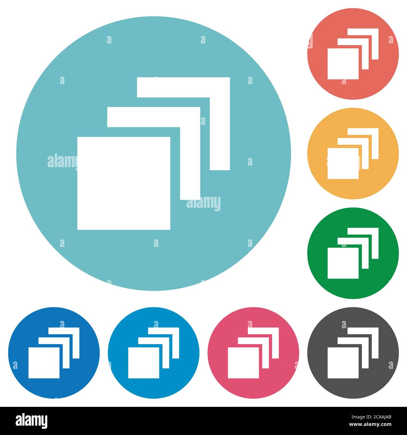 Multiple canvases flat white icons on round color backgrounds Stock Vector
