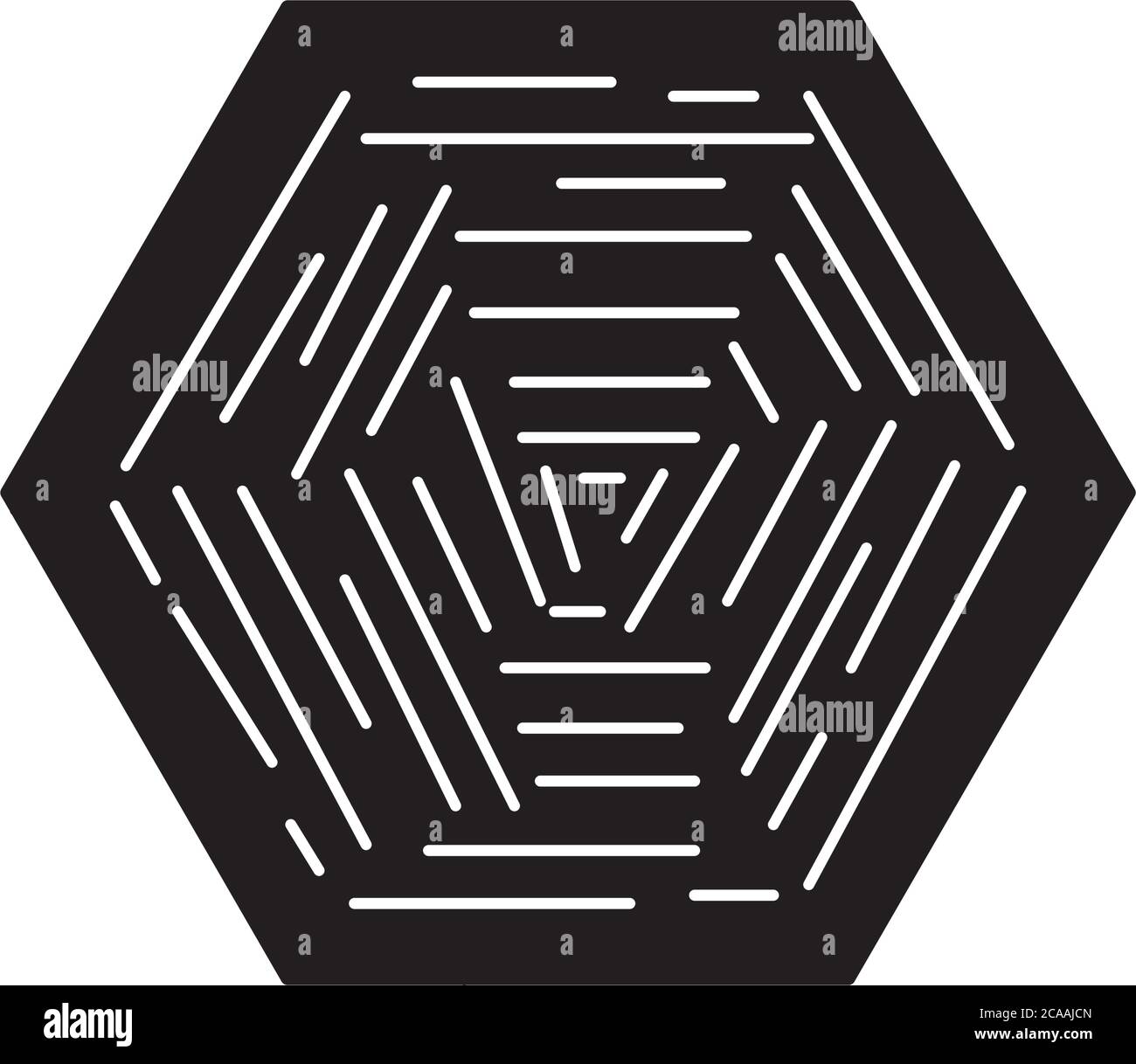 hexagon with striped abstract design over white background, silhouette ...