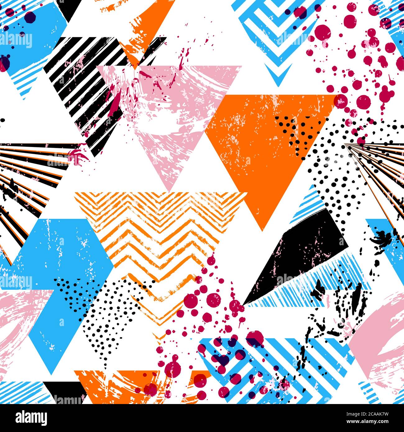 abstract geometric background pattern, with triangles, paint strokes and splashes, seamless Stock Vector
