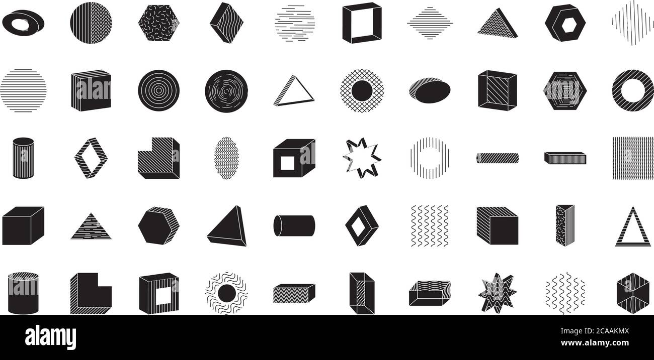 icon set of geometric shapes over white background, silhouette style ...