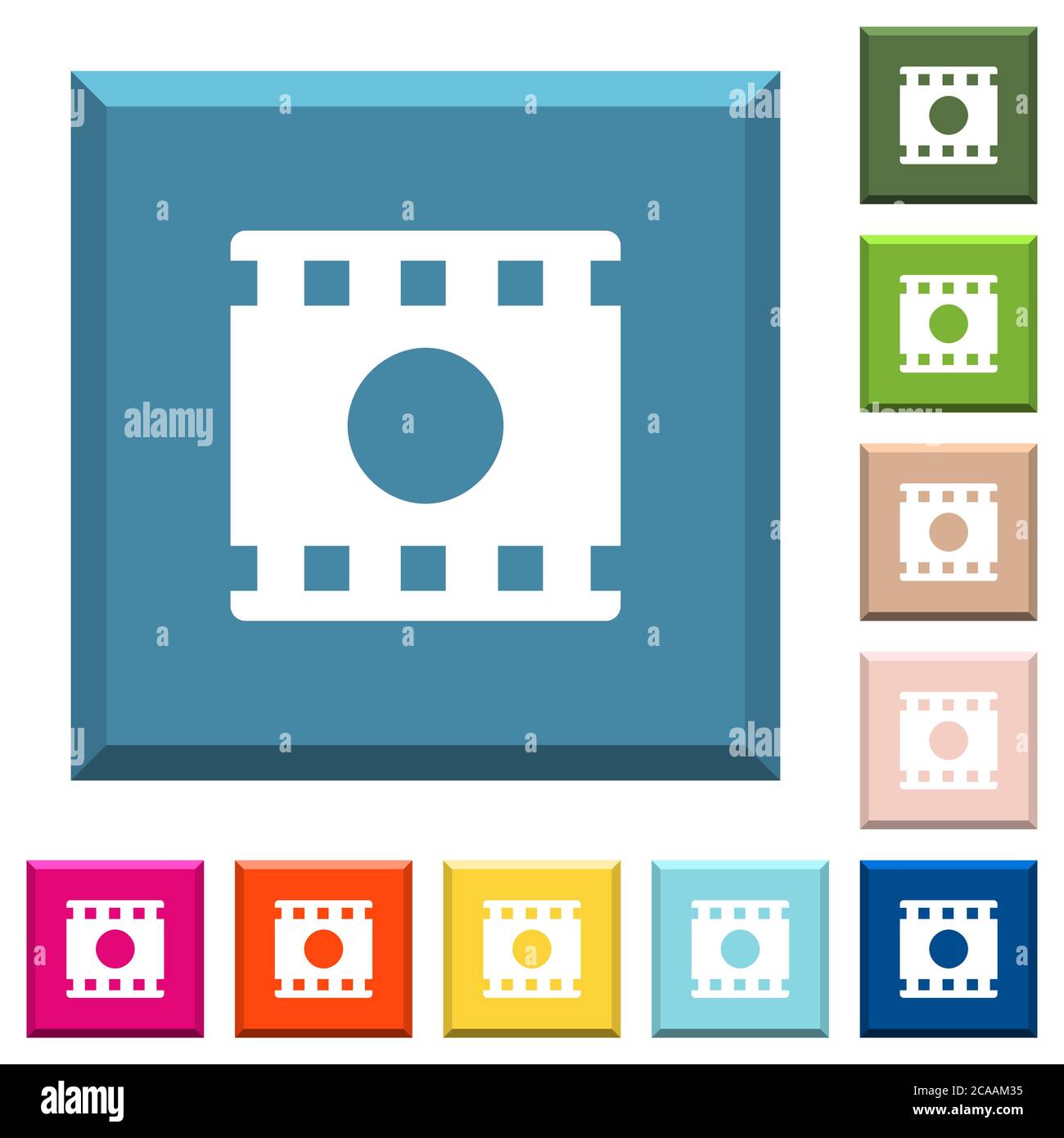 Movie record white icons on edged square buttons in various trendy ...