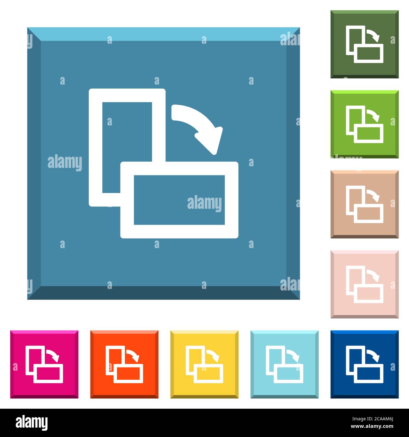 Rotate right white icons on edged square buttons in various trendy ...