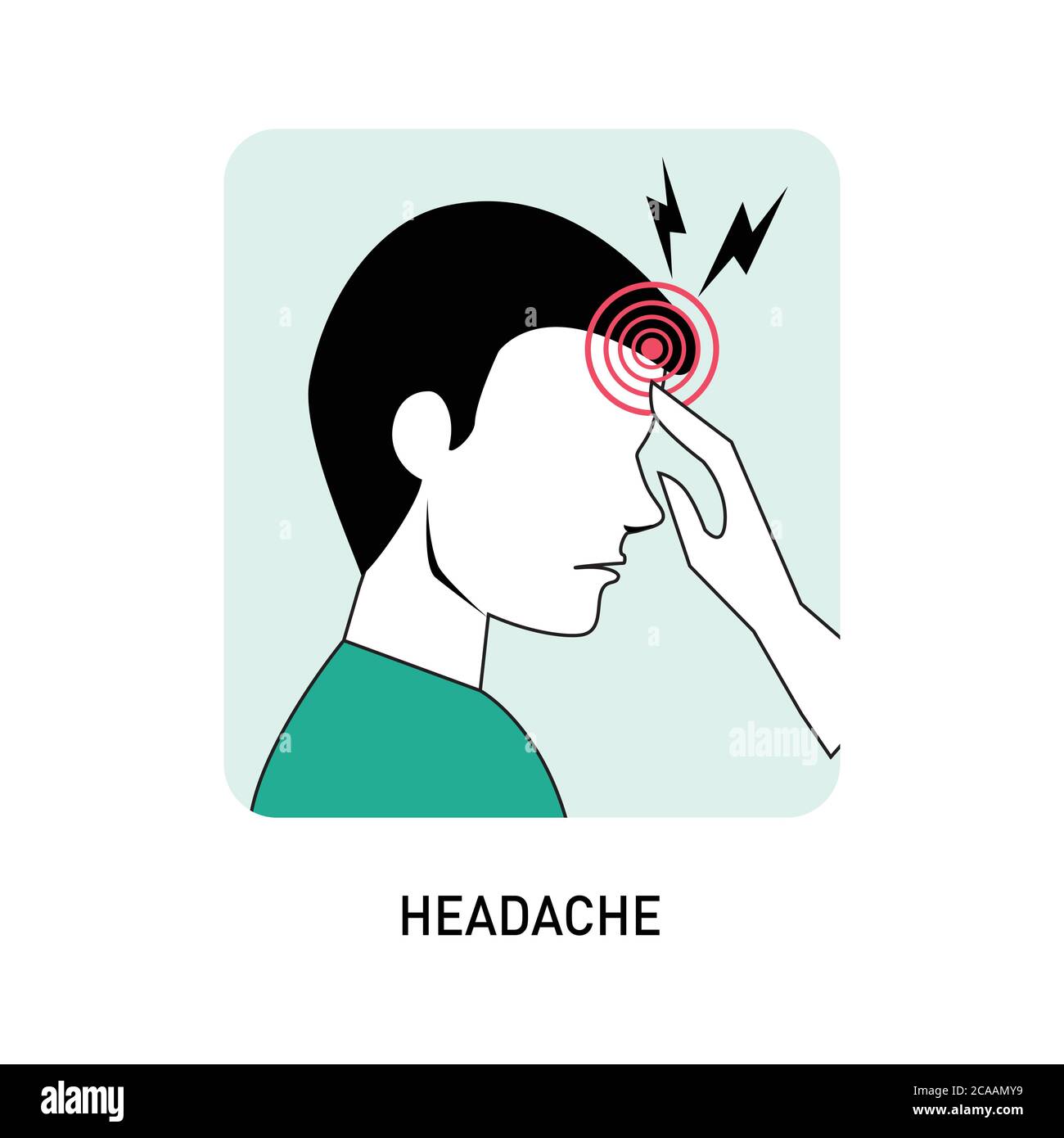 Headache, frustration, anger. Flat design vector illustration. Health And Pain. Stressed Exhausted man Having Strong Tension Headache. Migraine Stock Vector