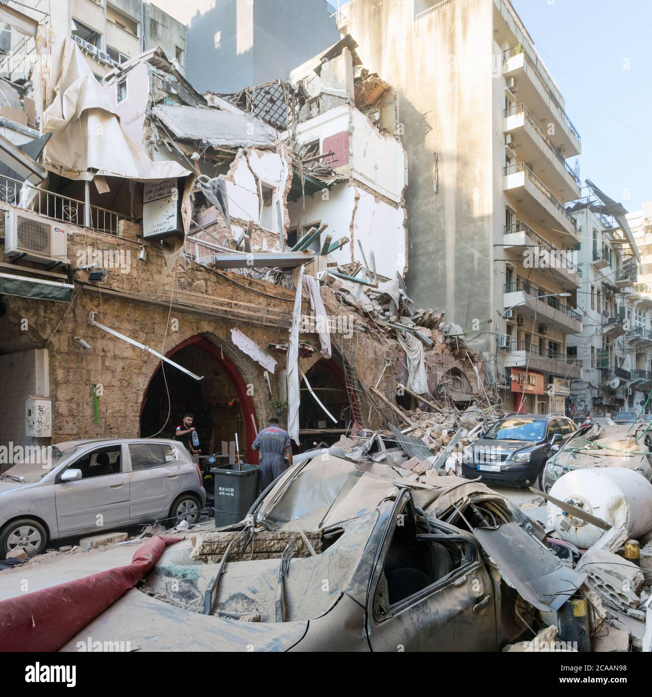 Collapsed buildings after a massive explosion shook Beirut on August 4, 2020, Achrafieh/Beirut, Lebanon Stock Photo