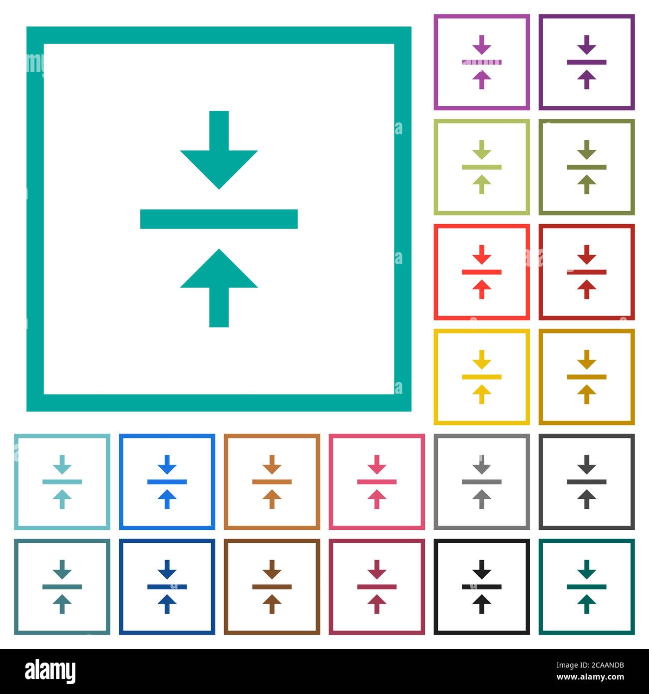 Vertical align center flat color icons with quadrant frames on white ...