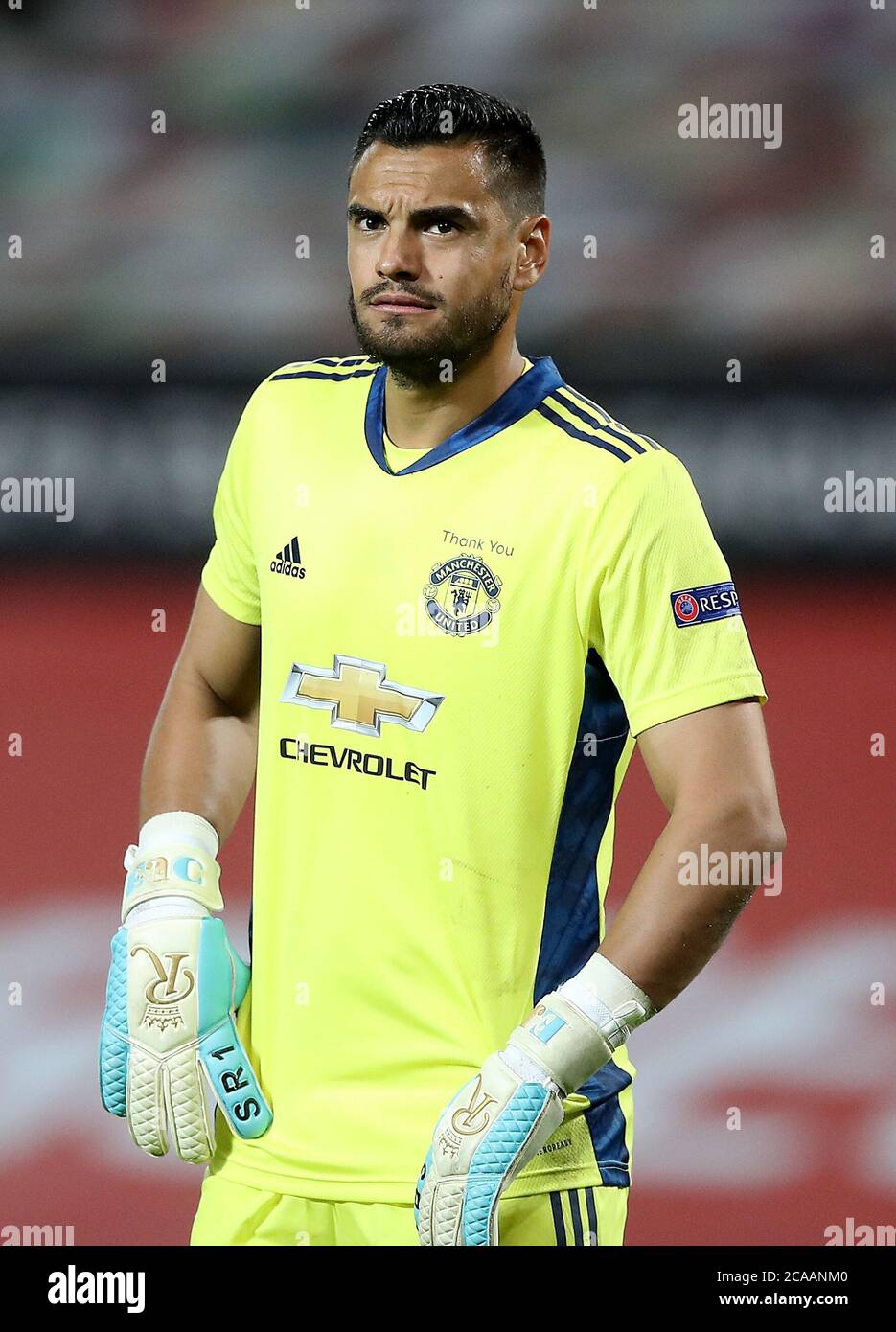 Manchester United goalkeeper Sergio Romero during the UEFA Europa League  round of 16 second leg match at Old Trafford, Manchester. Wednesday August  5, 2020. See PA story SOCCER Man Utd. Photo credit