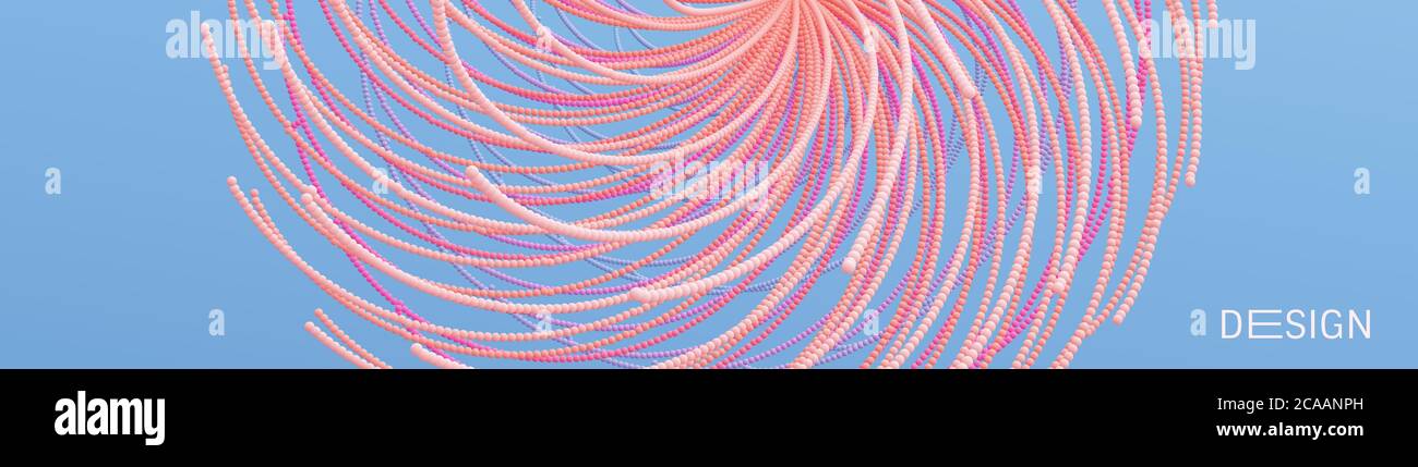 Point explode. Array with dynamic emitted particles. 3d technology style. Abstract background. Vector illustration. Stock Vector