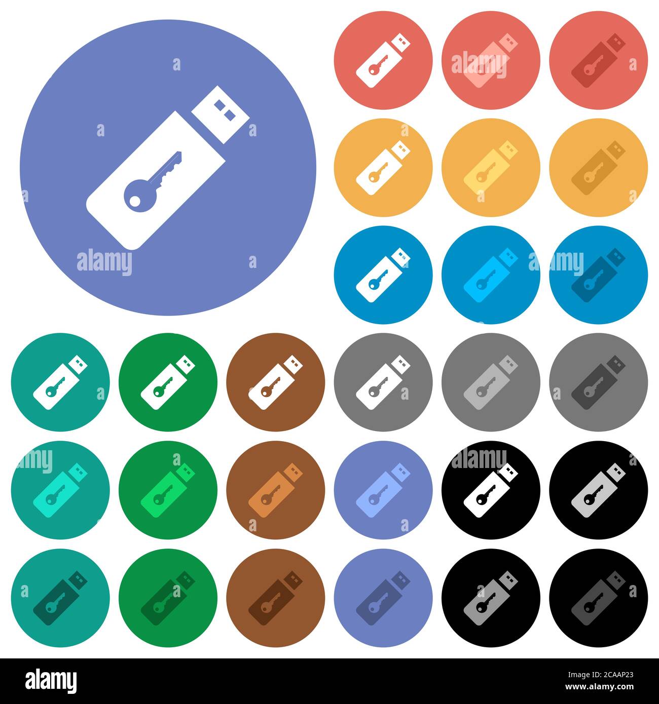 Hardware key multi colored flat icons on round backgrounds. Included ...