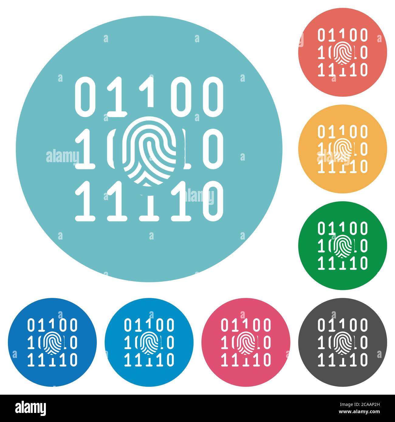 Digital fingerprint flat white icons on round color backgrounds Stock ...
