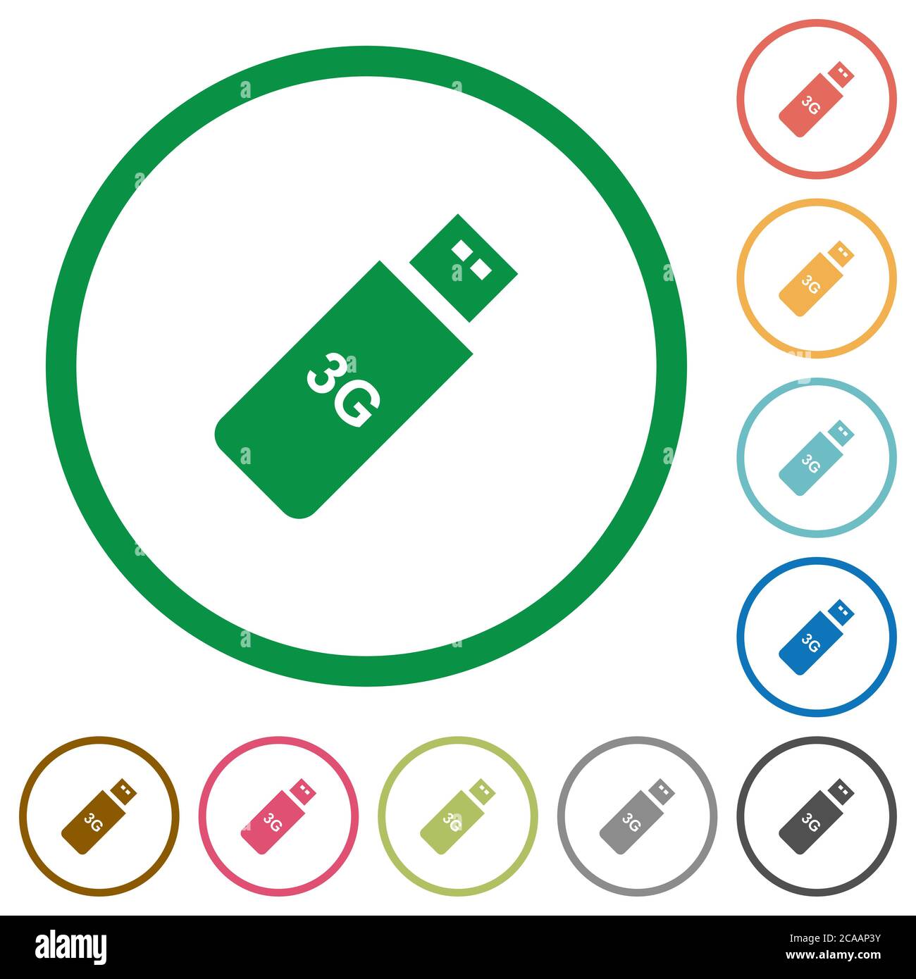 Third generation mobile stick flat color icons in round outlines on ...