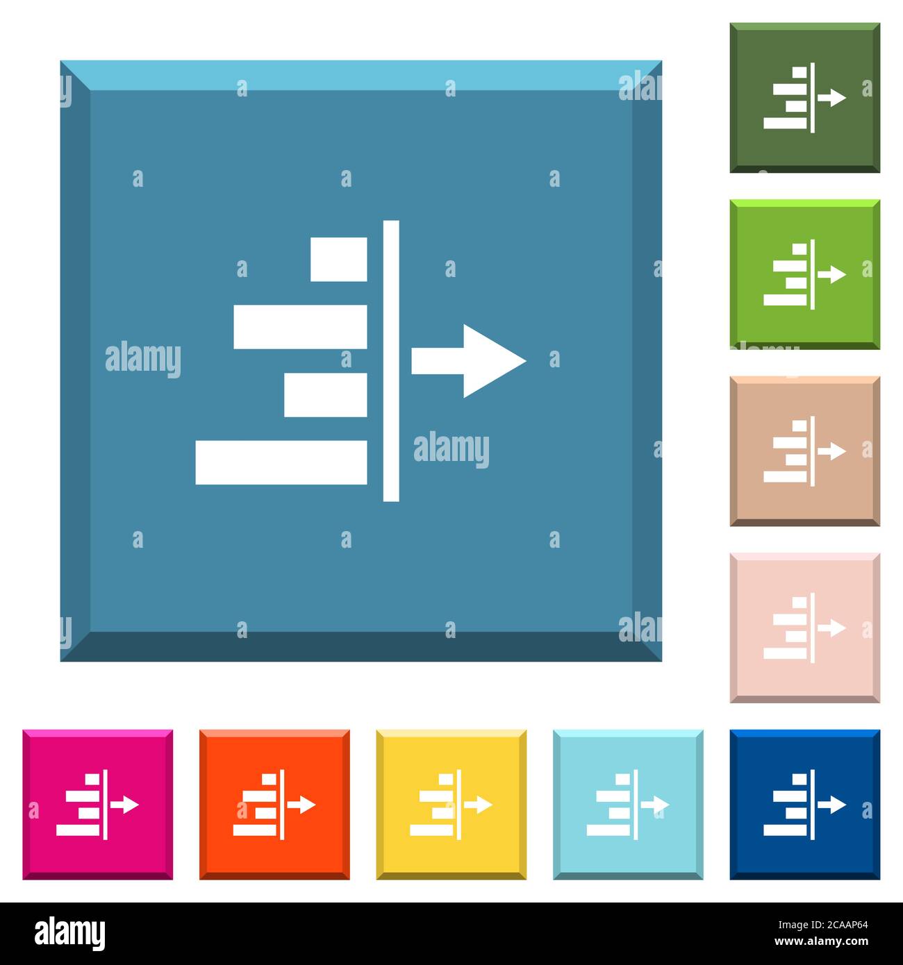 Decrease right indentation of content white icons on edged square buttons in various trendy colors Stock Vector