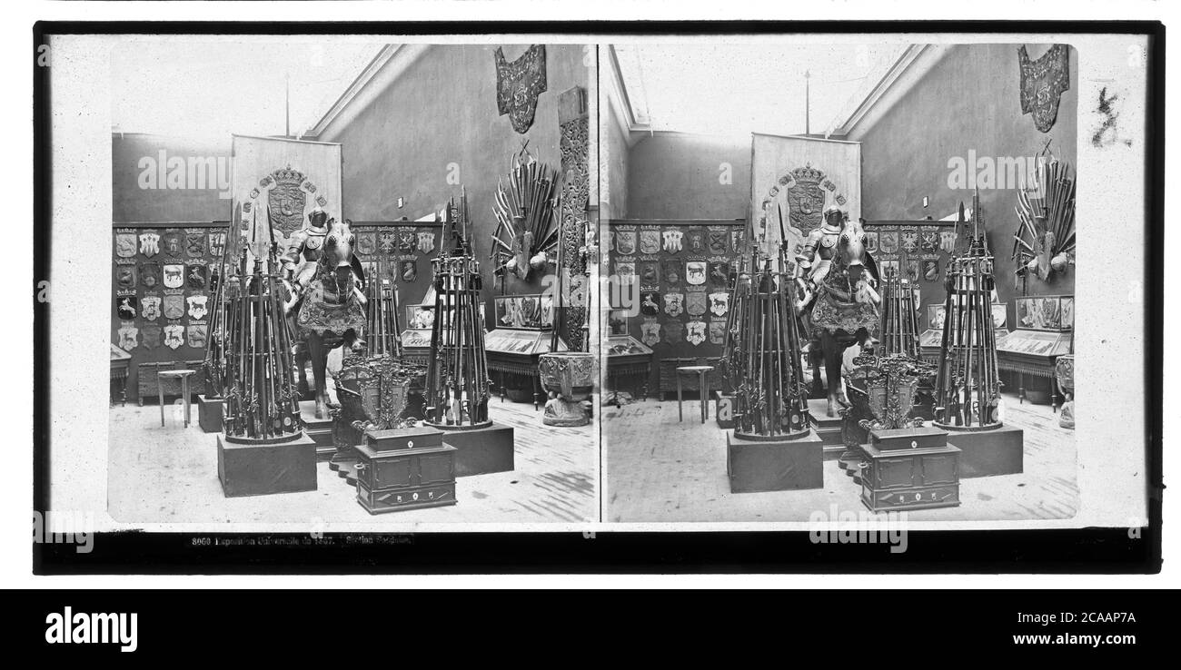 Ferrier P.F. & Soulier, J. Lévy Sr No. 8060 Exposition Universelle de 1867 (Paris, France). Section Suédoise / Swedish Section, galerie de l’Histoire [657]. Stereo photography on glass plate around 1867. Stock Photo