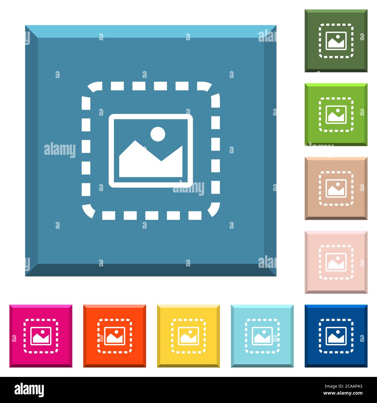 Place image white icons on edged square buttons in various trendy ...