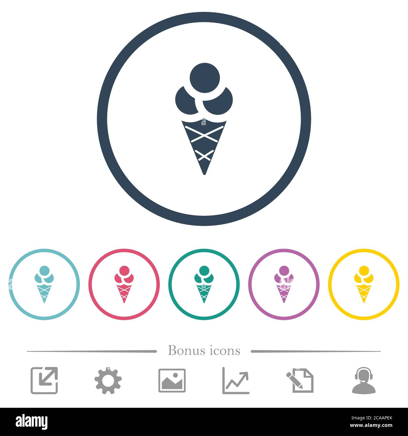 Ice cream flat color icons in round outlines. 6 bonus icons included. Stock Vector