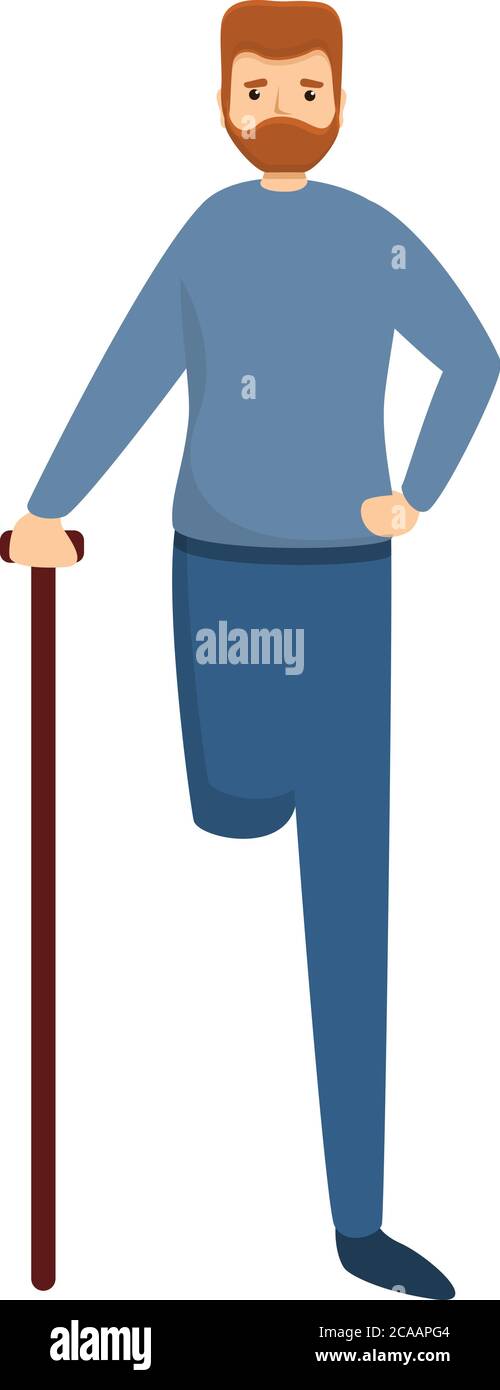 Sad man with amputated leg icon. Cartoon of sad man with amputated leg vector icon for web design isolated on white background Stock Vector