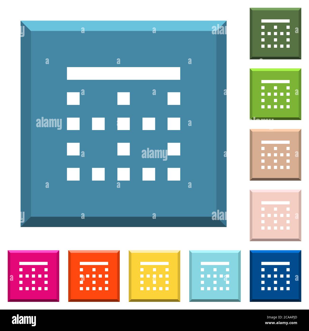Top border white icons on edged square buttons in various trendy colors ...