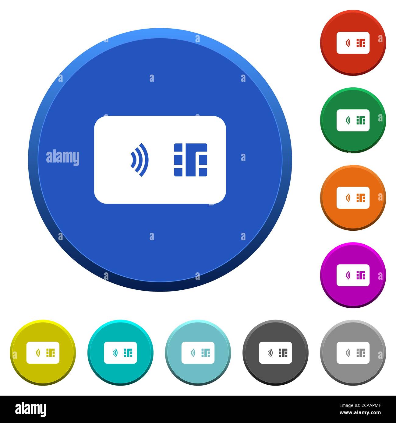 NFC chip card round color beveled buttons with smooth surfaces and flat ...