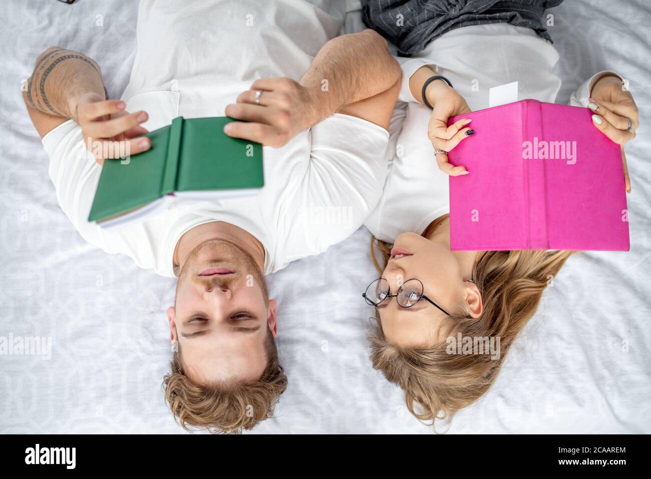 education, learning, studing concept. top view photo.bookworms. top view shot. Stock Photo