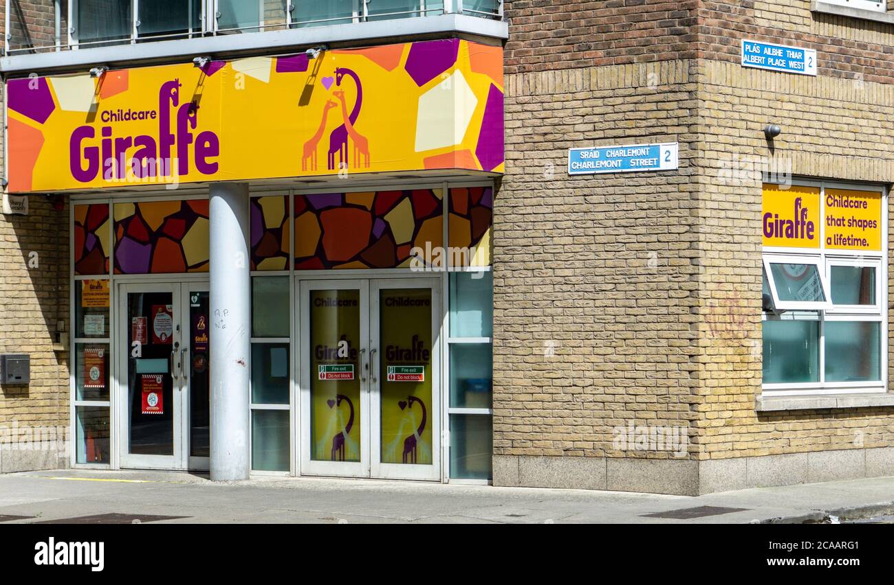 The entrance to the Giraffe childcare Facility on Charlemont Street, Dublin, Ireland. Stock Photo