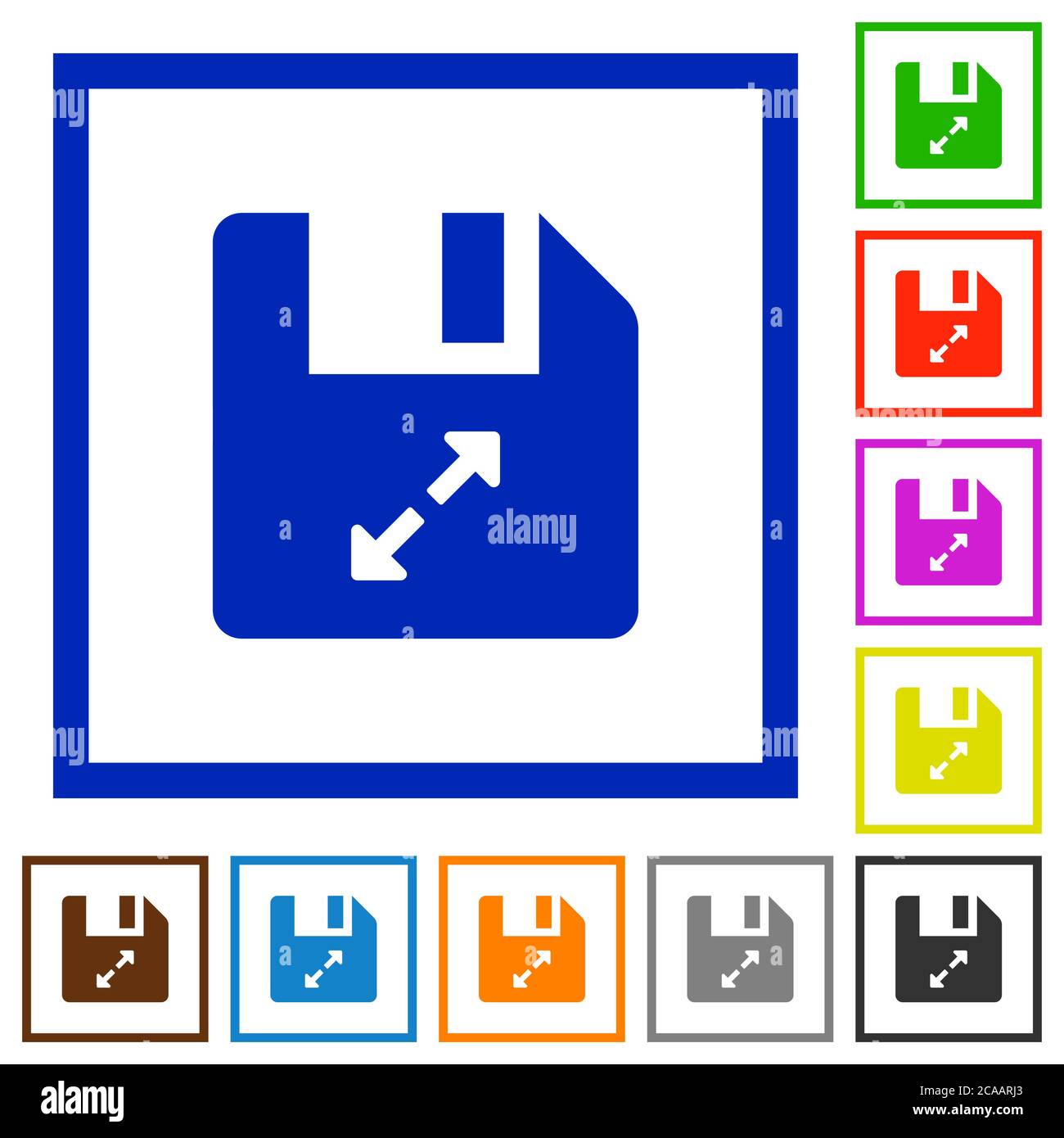 Uncompress file flat color icons in square frames on white background ...
