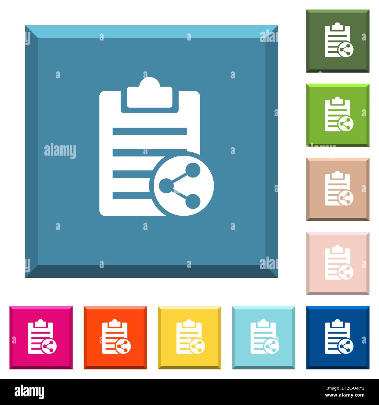 Share note white icons on edged square buttons in various trendy colors ...