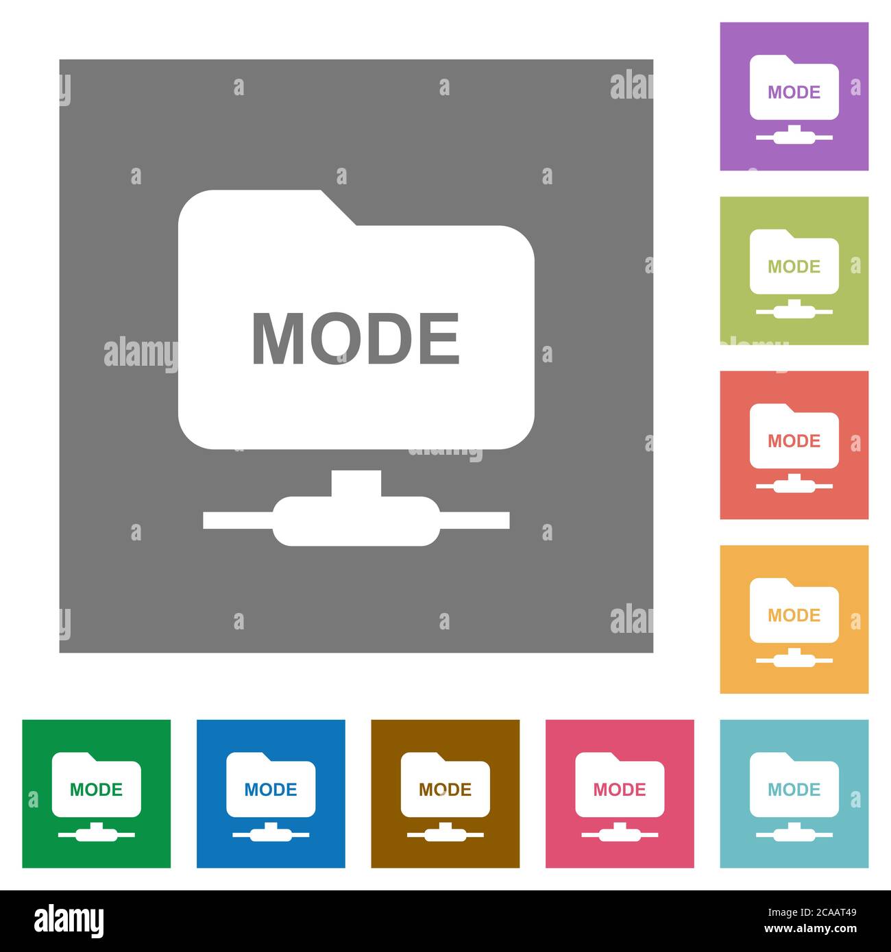 Set FTP transfer mode flat icons on simple color square backgrounds Stock Vector