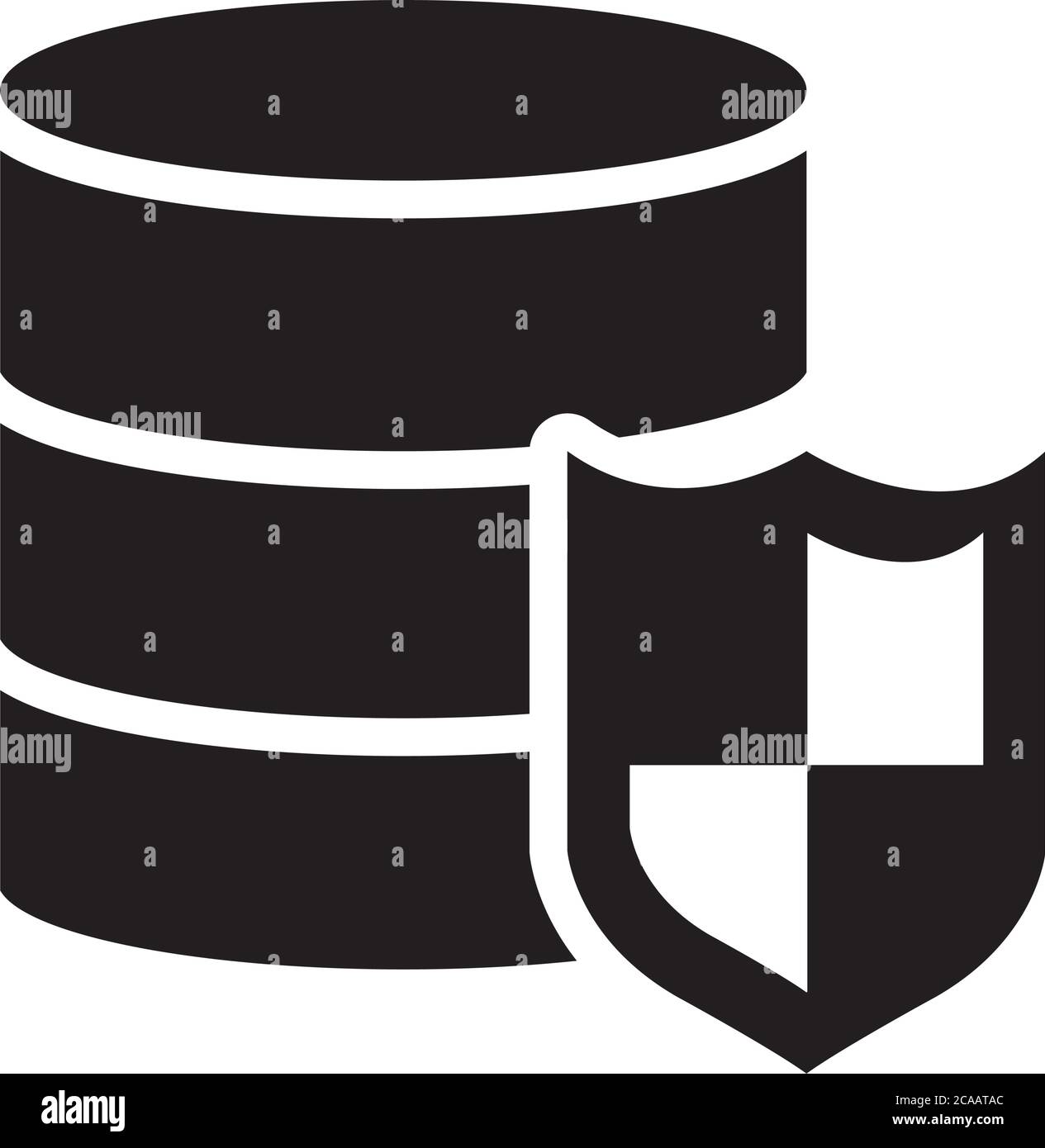 data servers and security shield icon over white background, silhouette ...