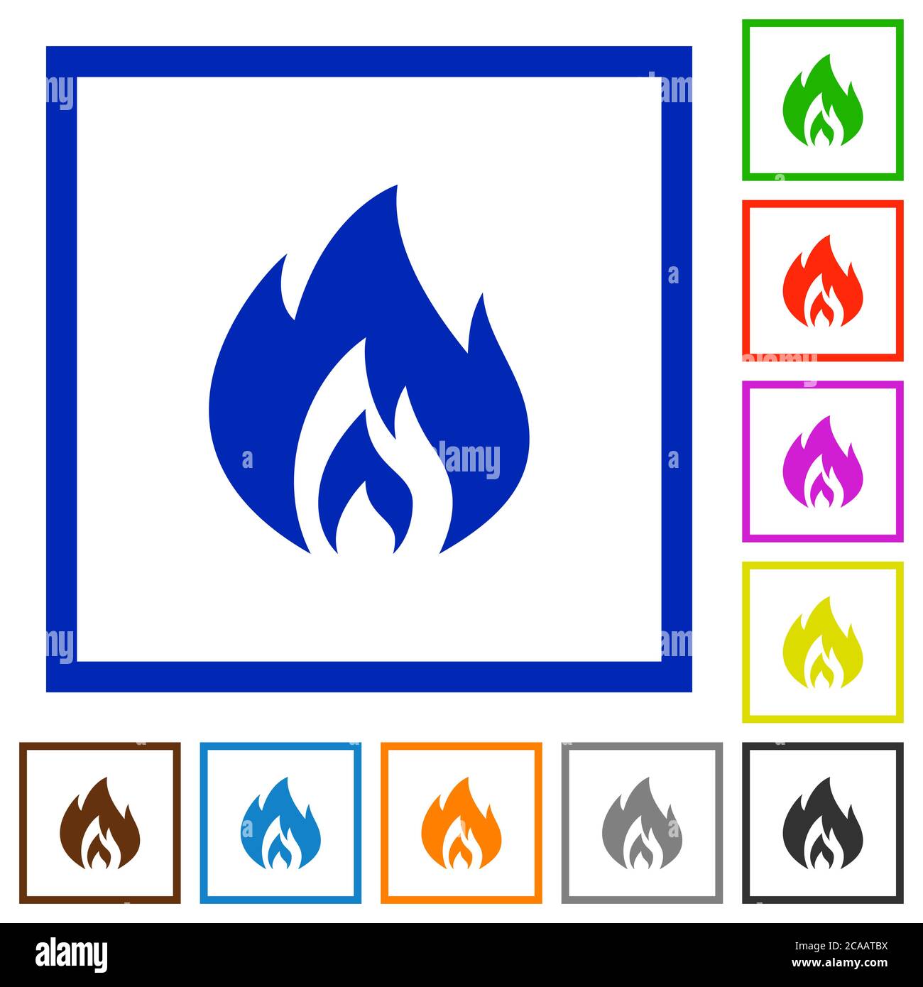 Flame flat color icons in square frames on white background Stock Vector