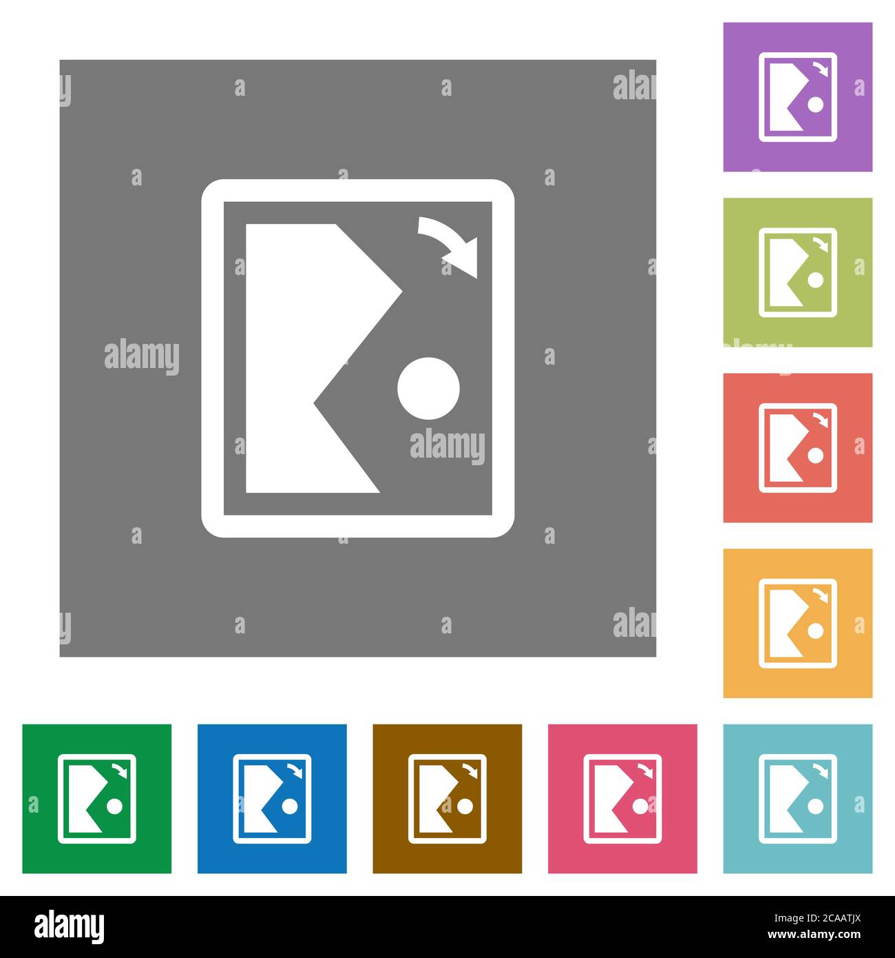 Rotate image right flat icons on simple color square backgrounds Stock Vector