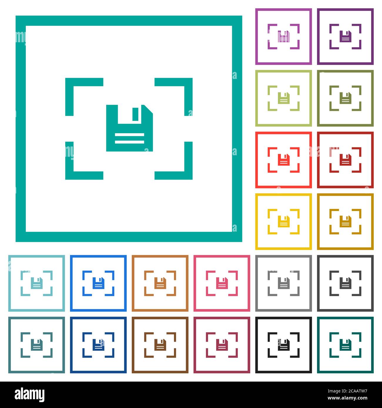 Camera save image flat color icons with quadrant frames on white background Stock Vector