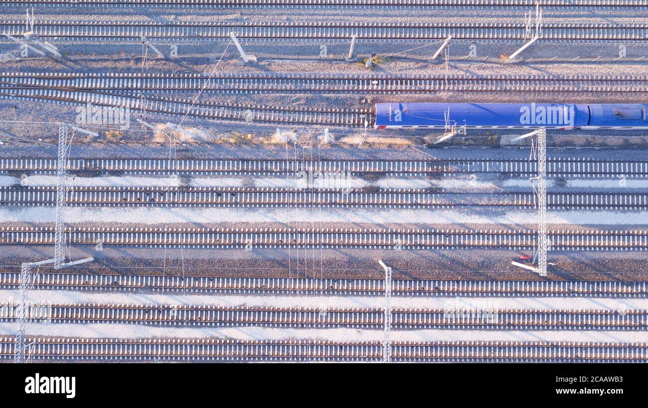 aerial view of the railroad at sunset Stock Photo