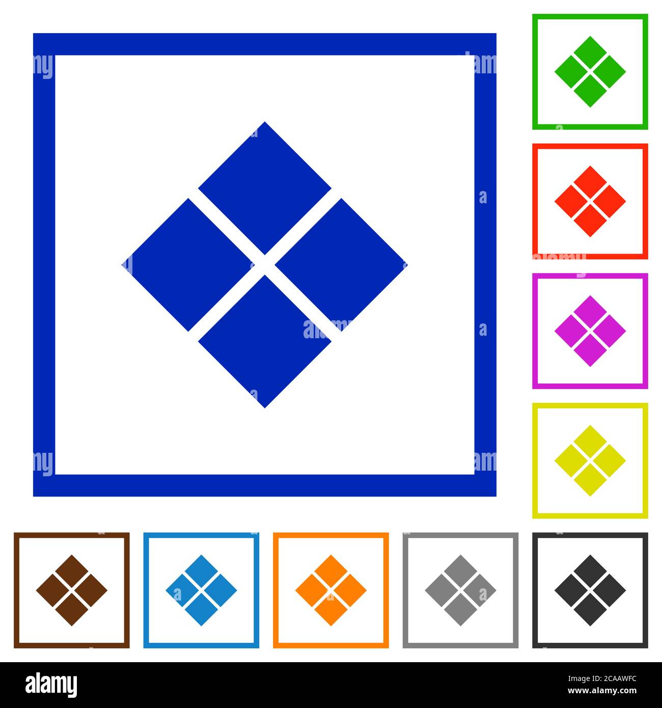 Diagonal tile pattern flat color icons in square frames on white background Stock Vector