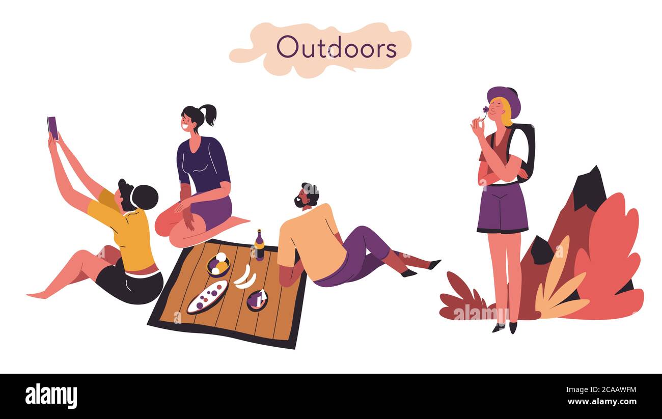 Extrovert and introvert comparison of activities outdoors vector Stock Vector