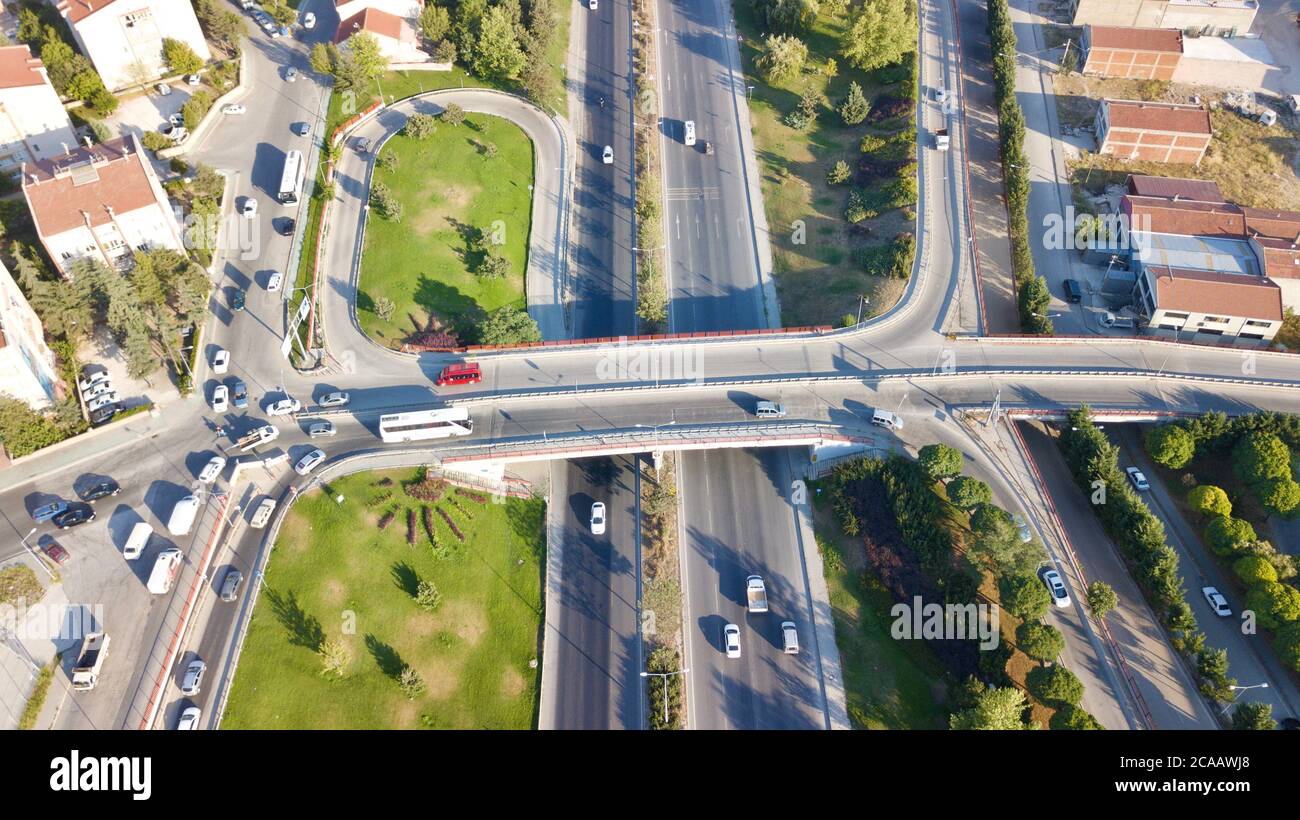 aerial view of double lane ring road and vehicles Stock Photo